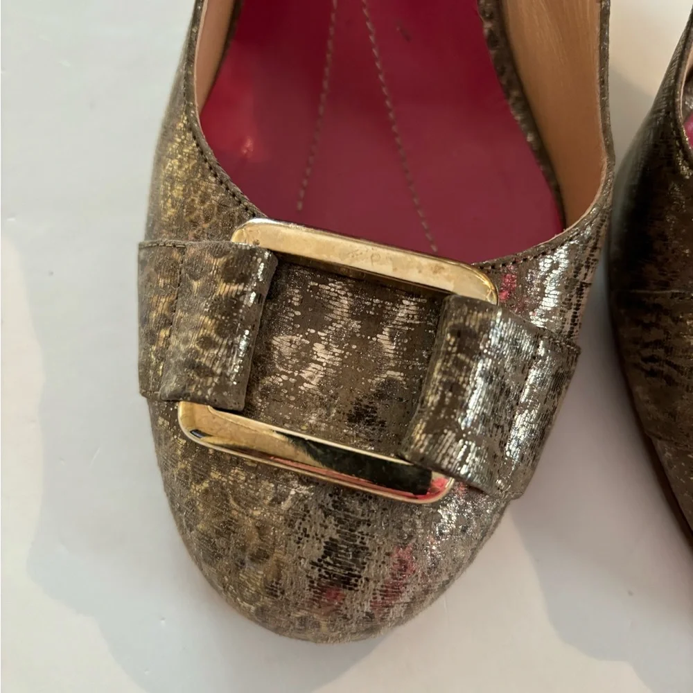 KATE SPADE Gold Metallic Sling Back Block Heels 8